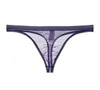 Men's Nude Transparent Thong Thin Mesh Sexy Panties T Back G String Thongs Sheer See Through Brief Underwear (Purple,XL)