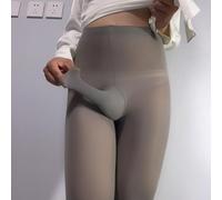 Men's Nylon Tights Pantyhose with Pouch for Daily Wear Dance Clubwear and Lightweight Breathable Underwear (Open Sheath Grey)