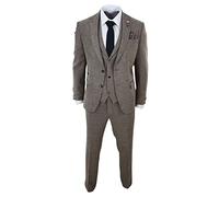Mens Oak 3 Piece Tweed Suit Herringbone Wool Vintage Retro Fit