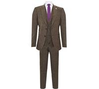 Men's Oak Brown 3 Piece Tweed Harringbone Wool 1920s Classic Blinders Suit 40/34W