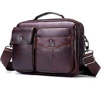 Men's Oblique Cross Bag Business Single Shoulder Horizontal Style Square Bag Top Layer Cow Leather Bag (Coffee)