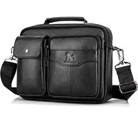 Men's Oblique Cross Bag Business Single Shoulder Horizontal Style Square Bag Top Layer Cow Leather Bag (Black)