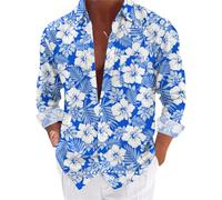 Men's Ocean Shirts Long Sleeve Casual Button Down Beach Flower Shirt and Long Suits Mens Trunks Fitted Dress Shirt