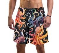 Men's Octopus Pattern Swim Trunks Swimming Shorts Board Shorts Quick Dry Surf Beach Shorts with Mesh Lining L Multicoloured