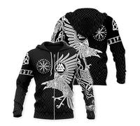 Men's Odin Raven Vikings Hoodie Norse Mythology Graphic 3D Print Fashion Pullover Sweatshirt Viking Apparel Gifts for Men(Raven Zip Hoodie,L)