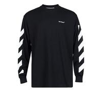 Men's Off-White SS22 Diag Alphabet Stripe Pattern Pullover Long Sleeves Loose Fit Black T-Shirt OMAB064C99JER0011001 M