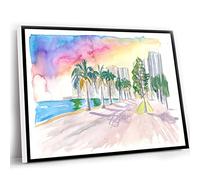Men'S Office Decor,Farmhouse Kitchen Decorations,Miami Florida Bayfront Park Afternoon Walk Wall Decoration Edition Fine Art Print Watercolor Prints Painting,12x16 Inch UnFramed Wall Art