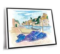 Men'S Office Decor,Mini Farmhouse Decor,Mallorca Baleares Harbour Scene Wall Decoration Edition Fine Art Print Watercolor Prints Painting,The Office Wall Art,12x16 Inch UnFramed Wall Art