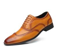 Mens Office Dress Shoes French Leather Lace Up Round Toe Non Slip Rubber Sole Formal Wedding Comfortable Professional(Giallo,7.5 UK)