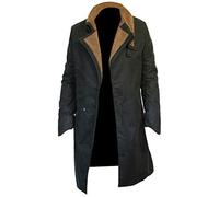 Men's Officer K Blade Runner 2049 Ryan Vintage Black Cotton Trench Coat with Faux Fur Lapel Collar