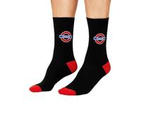 Mens Official TFL Licensed Roundel Embroidery Socks - Mind the Gap, London & Underground Designs - Comfort Fit Sock Size 6-11 (Black-London)