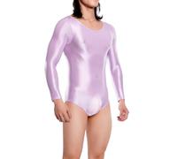 Men's Oil Body Short Sleeve Shiny Bodysuit One-Piece Compression Underwear Shiny String Body Undershirt Catsuit Men Lingerie Jersey Leotard Scoop Neck Stretch Sleeveless Sports Body, O purple, XL