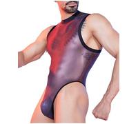 Men's Oil Shiny Bodysuit Sleeveless High Cut One-Piece Mock Neck Stretchy | Glossy Sheer Mesh One Piece Thong Jumpsuit, Solid Slim Sports Wrestling Singlet Leotard Undershirt for Party Couples Night
