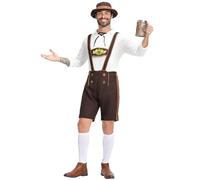 Men's Oktoberfest Beer Costume German Bavarian Carnival Party Set Shirt Hat Traditional Lederhosen Outfit for Beer Festival Events and Themed Celebrations Brown