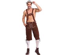 Men's Oktoberfest Costume Set Halloween Holiday Party Costumes Vintage Embroidered Lederhosen Plaid Graphic German Bavarian Costume Beer Festival Oktoberfest Outfit (Coffee, L)