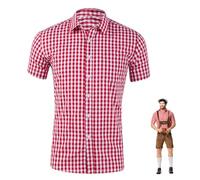 Men's Oktoberfest Costume Traditional Checked Shirt Long Sleeve Bavarian Outfit Slim Fit Top with Button Front and Chest Pocket for German Beer Fest Fun Themed Events or Daily Wear Red