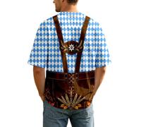 Men's Oktoberfest Lederhosen Print T Shirt Polyester Printed Suspender Design with Blue Diamond Pattern Bavarian Festival Clothing for Wiesn Beer Hall Parties German Themed Events