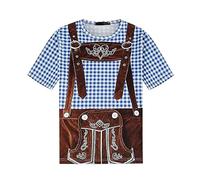 Men's Oktoberfest T Shirt,Round Neck Short Sleeve Pullover T-Shirts with Plaid Dungarees Print,German Traditional Bavarian National Outfits,Beer Festival Carnival Party Funny Tops (Light Blue, S)