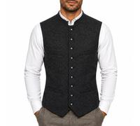 Men's Oktoberfest Waistcoat Stand Collar Herringbone Pattern Vest Breathable Wrinkle Resistant Classic Casual Gilet Vintage Traditional Bavarian Costume Waistcoat for Beer Festival Fancy Dress Party