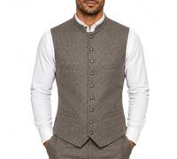 Men's Oktoberfest Waistcoat Stand Collar Herringbone Pattern Vest Breathable Wrinkle Resistant Classic Casual Gilet Vintage Traditional Bavarian Costume Waistcoat for Beer Festival Fancy Dress Party