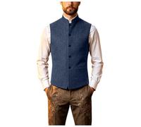 Men's Oktoberfest Waistcoat Stand Collar Herringbone Vest Beer Festival | Breathable Wrinkle Resistant Classic Casual Gilet Vintage Traditional Bavarian Costume Waistcoat for Fancy Dress Party
