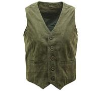 Mens Olive Suede Leather Waistcoat Classic Casual Formal Traditional Gilet Vest 2XL