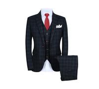Mens One Button Slim Fit Three Piece Checked Suit Blazer+Waistcoat+Pants UK Size 40 (Lable 4XL) Grey