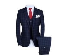 Mens One Button Slim Fit Three Piece Checked Suit Blazer+Waistcoat+Pants UK Size 42 (Lable 5XL) Blue