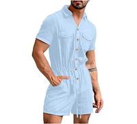 Men's One Piece Rompers Short Sleeve Hawaiian Floral Shirt Button Down Short Sleeve Jumpsuit Overalls Casual Beach Playsuit with Pockets