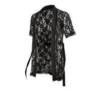 Men's One Piece Set Pajama Lingerie Nightwear Sexy Style Male Sex Sexy Lace Hollowed Out Long Cardigan Mesh Street Breathable Short Sleeve Men Sissy Maid Underwear Gay Soft Cross-dressing Black