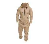 Mens Onesie Hooded Jumpsuit Oversized Zip Up Overall Rompers Casual Solid Color One Piece Jogger Sweatsuit Sleepwear (Color : Apricot, Size : 3XL)