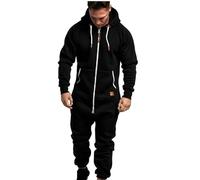 Mens Onesie Hooded Jumpsuit Oversized Zip Up Overall Rompers Casual Solid Color One Piece Jogger Sweatsuit Sleepwear (Color : Black, Size : 5XL)