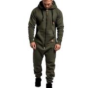 Mens Onesie Hooded Jumpsuit Oversized Zip Up Overall Rompers Casual Solid Color One Piece Jogger Sweatsuit Sleepwear (Color : Army Green, Size : 4XL)