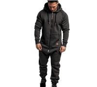Mens Onesie Hooded Jumpsuit Oversized Zip Up Overall Rompers Casual Solid Color One Piece Jogger Sweatsuit Sleepwear (Color : Dark Grey, Size : XXL)