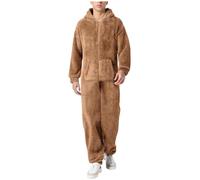 Mens Onesies for Adults Fleece,Onesie for Mens-Unisex Onesies-Men's Nightwear with Hoodie Warm Pyjamas for Adult, with Zip Up Slim Fit Sweater Bodysuit Pyjamas Coffee