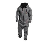 Mens Onesies for Adults Hooded Jumpsuit Unisex Pajamas Sportswear Mens Dressing Gowns with Hood Full Zip Up Onesie Costume with Pockets Matching Onesies for Couples Grey