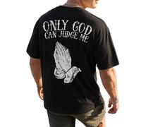 Men's Only God Can Judge Me Tattoo Necklace T-Shirt, Christian T Shirts, Oversized Drop Shoulder Graphic Top (Black,L)