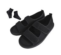 Men's Open Toe Diabetic Sandals, Men Summer Mesh Breathable Adjustable Orthopedic Diabetic Sandals, Lightweight Anti-Slip Indoor Outdoor Sole Edema Shoes, for Foot Heel Pain, Pain Relief(Black,8 UK)