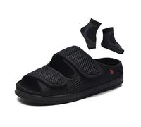 Men's Open Toe Diabetic Sandals, Men Wide Summer Adjustable Breathable Mesh Rubber Sole Diabetic Sandals, Casual Orthotic Plantar Fasciitis Feet Walking Edema Sneakers, for Pain Relief(Black,10.5 UK)