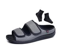 Men's Open Toe Diabetic Sandals, Men Wide Summer Adjustable Breathable Mesh Rubber Sole Diabetic Sandals, Casual Orthotic Plantar Fasciitis Feet Walking Edema Sneakers, for Pain Relief(Grey,5 UK)