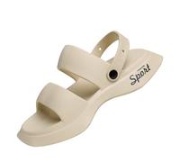 Mens Open Toe Sport Sandals Adjustable Back Strap Double Wide Slides Thick Platform Wide Fit Rubber Sole Shoes Men Summer Outdoor Beach Holiday Non Slip Comfortable Slides Footwear (Beige, 6)