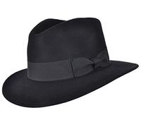 Mens or Womens 100% Wool Fedora Hat with Grosgrain Band Trilby Panama Type Hats (55 cm, Black)