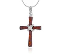 Men's or Women's Amber Cross Necklace, 925 Silver, Cognac Baltic Amber, Amber K Cross Pendant with Chain, Original Gift Idea