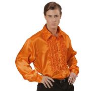 Mens Orange 1970s Ruffle Shirt Disco Fancy Dress Retro Costume