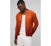 Mens Orange Boxy Fit Ombre Stripe Crochet Knitted Shirt, Orange M