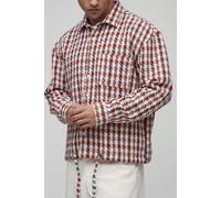 Mens Orange Oversized Boucle Bungee Hem Check Overshirt, Orange L