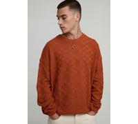 Mens Orange Oversized Geometric Stitch Knitted Jumper, Orange L