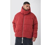 Mens Orange Plus Extended Funnel Neck Hooded Puffer Jacket In Rust, Orange XXXXL