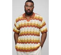 Mens Orange Plus Wave Crochet Relaxed Fit Polo Shirt, Orange 2XL