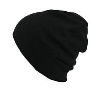 Mens Organic Cotton Beanie - Womens Slouchy Knit Hat Made in Japan Black